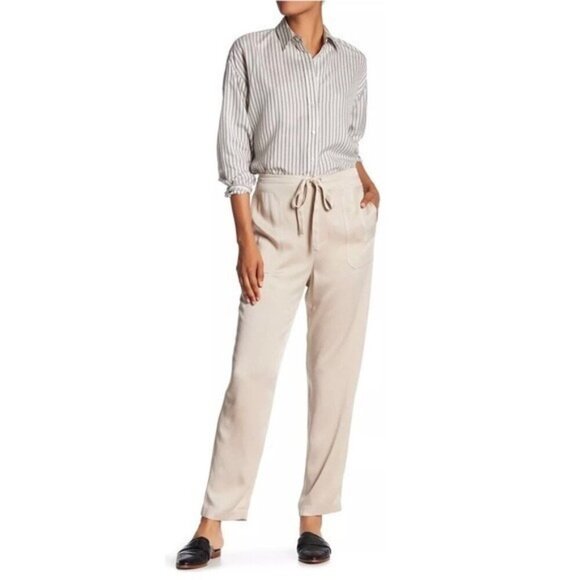 Vince Stucco Patch Pocket Drawstring Satin Pants Beige Women’s Size M Minimalist - Picture 1 of 16